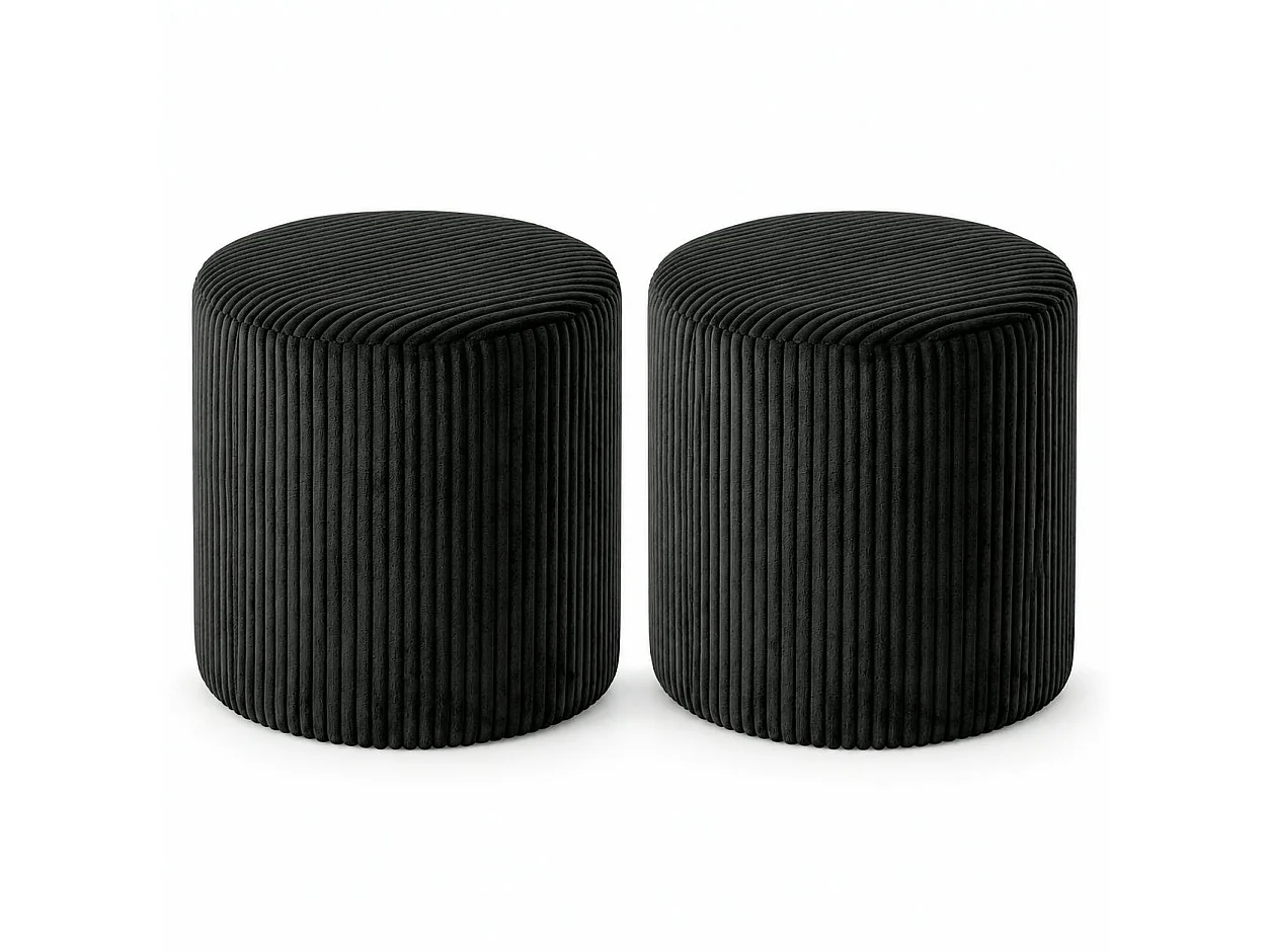 Pouf rond velours côtelé noir (lot de 2) MALMOE