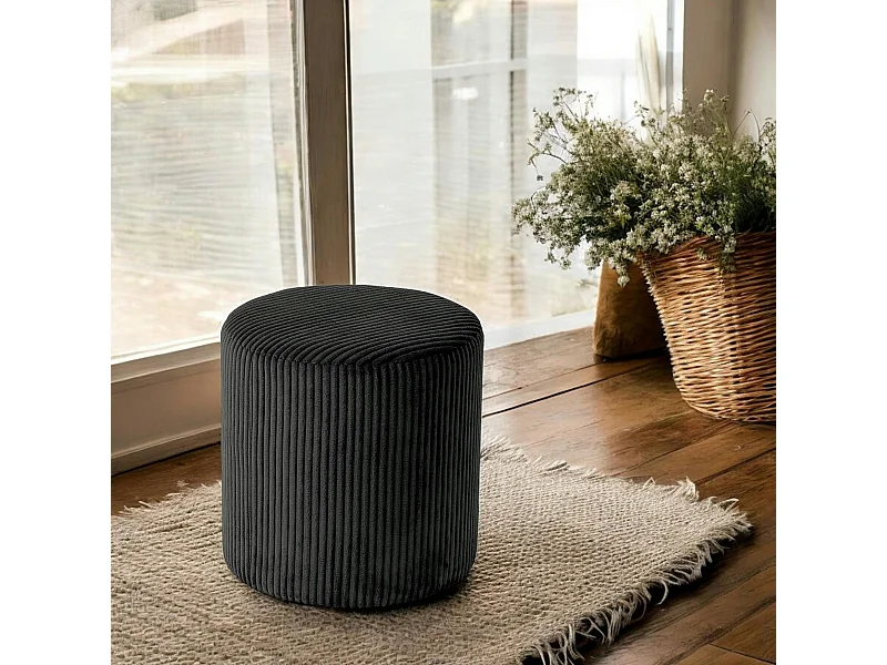 Pouf rond velours côtelé noir (lot de 2) MALMOE