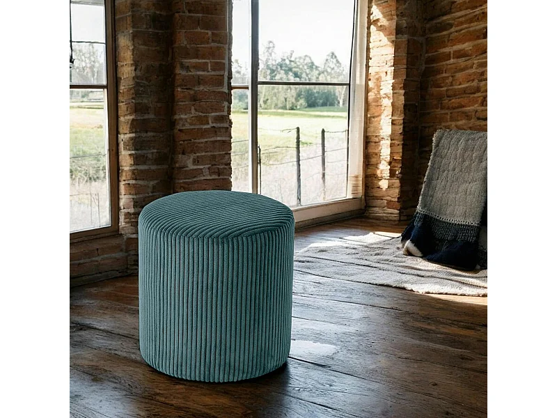 Pouf rond velours côtelé bleu pétrole (lot de 2) MALMOE