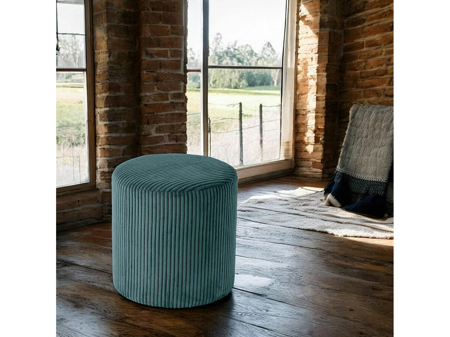 Pouf rond velours côtelé bleu pétrole (lot de 2) MALMOE