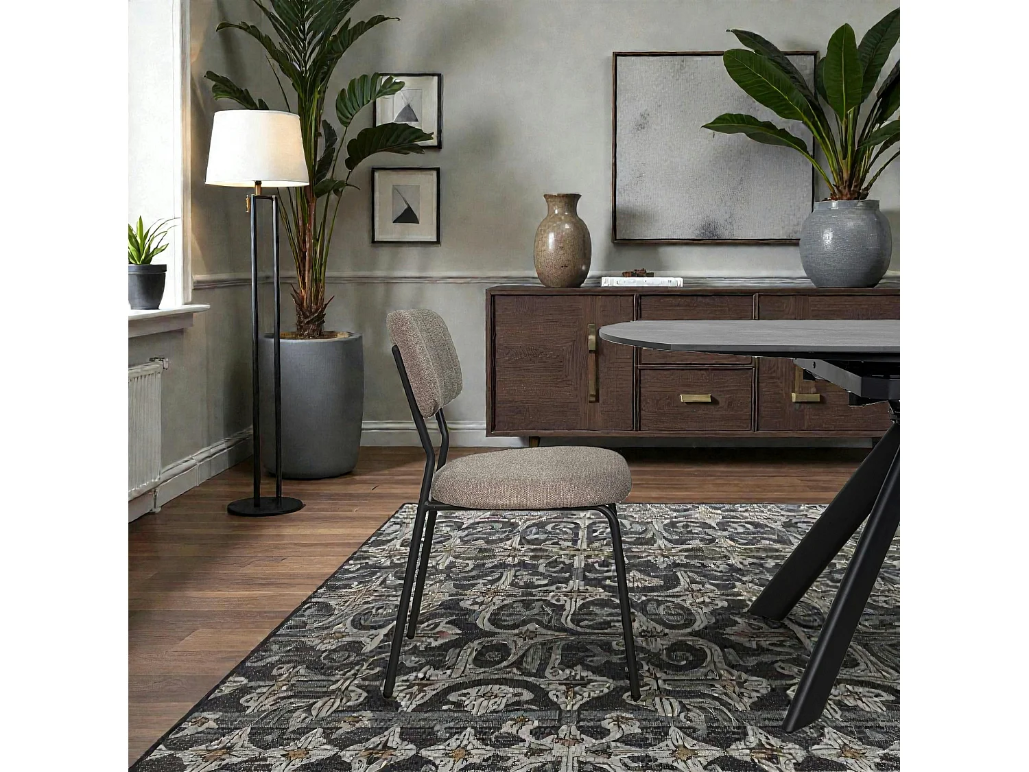 Chaise tissu brun taupe style écolier (lot de 2) MALANG