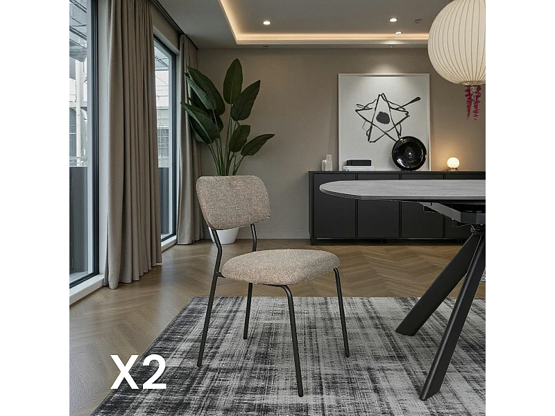 Chaise tissu brun taupe style écolier (lot de 2) MALANG