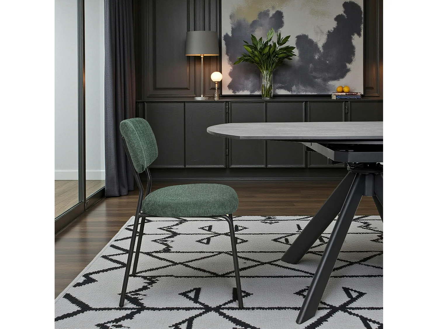 Chaise tissu vert foncé style écolier (lot de 2) MALANG