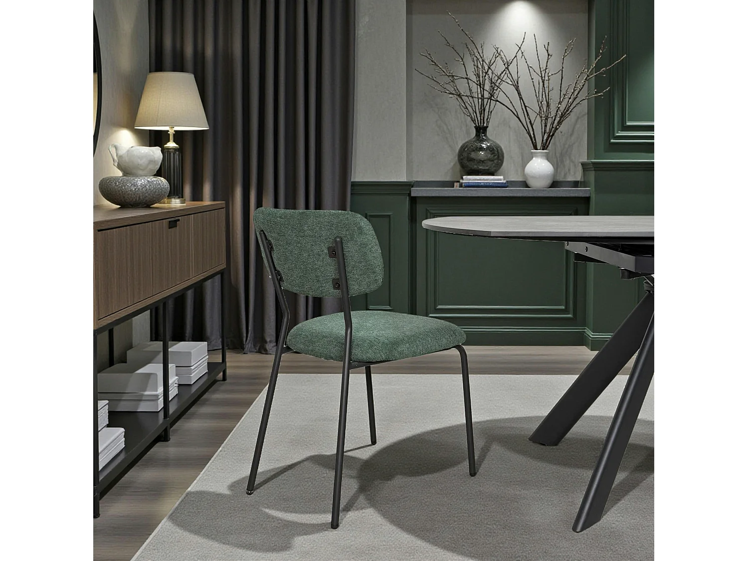 Chaise tissu vert foncé style écolier (lot de 2) MALANG