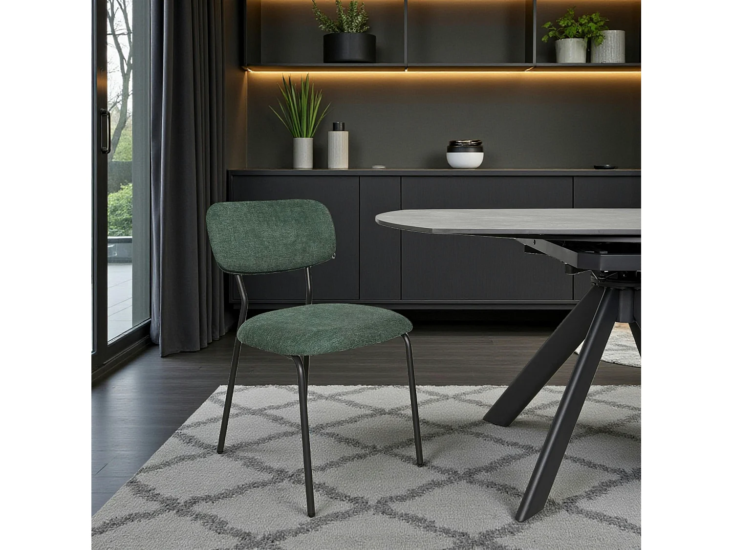 Chaise tissu vert foncé style écolier (lot de 2) MALANG