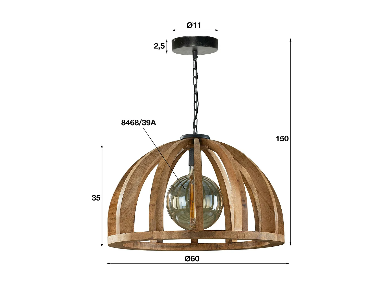 Suspension en bois ronde ajourée LUCKNOW