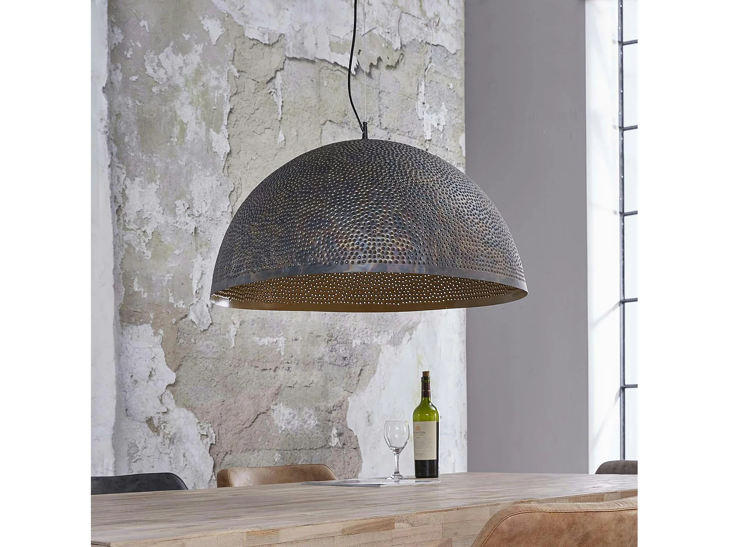 Suspension industrielle demi-lune ajourée marron noir RALF