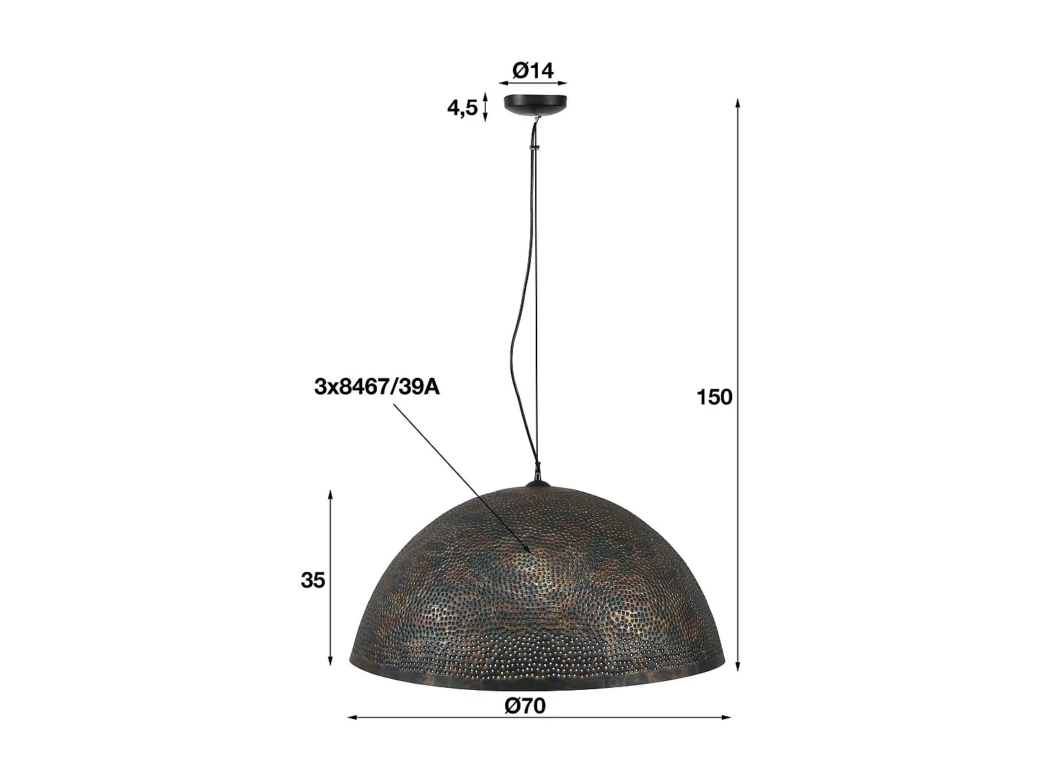 Suspension industrielle demi-lune ajourée marron noir RALF