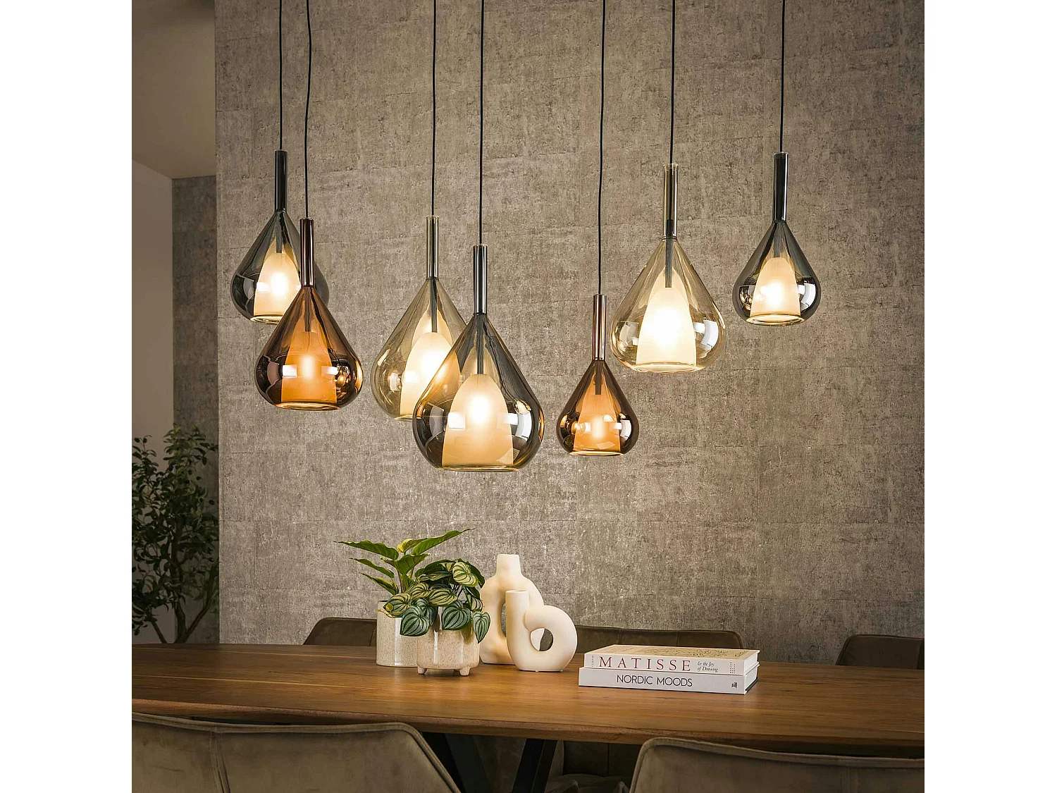 Suspension en verres assortis forme goutte 7 abat-jour NIAGARA