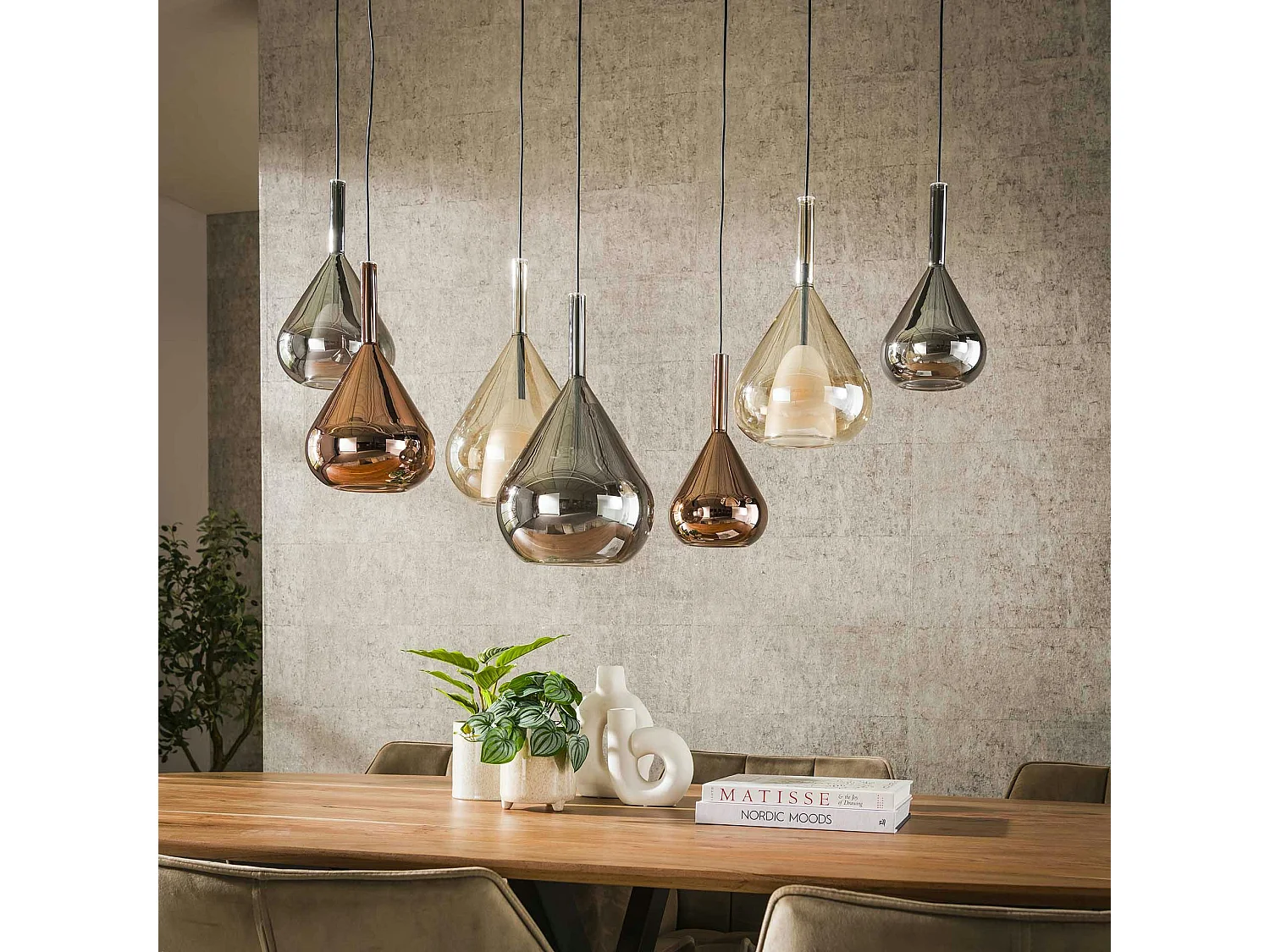 Suspension en verres assortis forme goutte 7 abat-jour NIAGARA