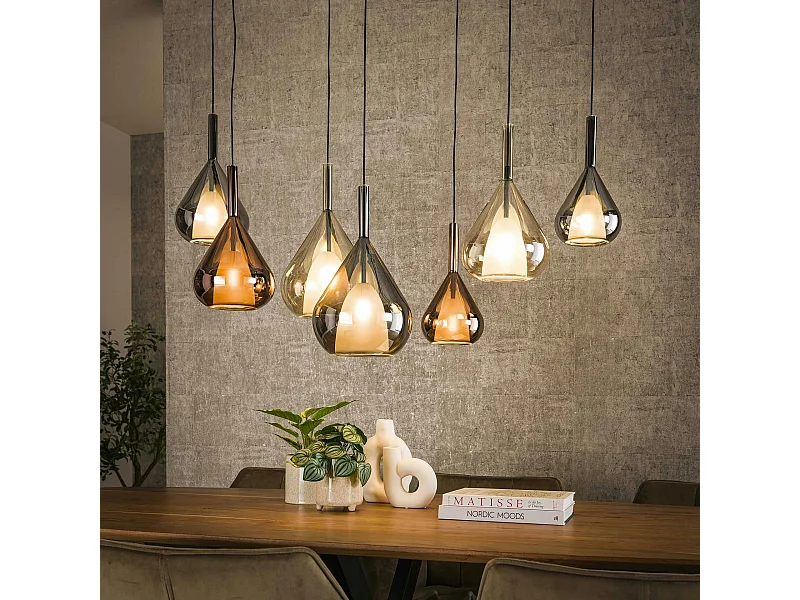 Suspension en verres assortis forme goutte 7 abat-jour NIAGARA