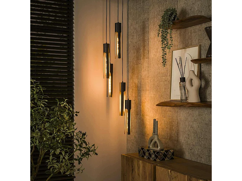 Suspension noire 5 abat-jour forme tube RALF