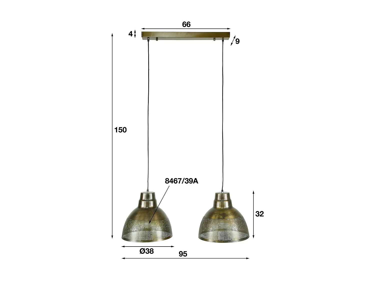 Suspension vintage avec tressage métallique RALF