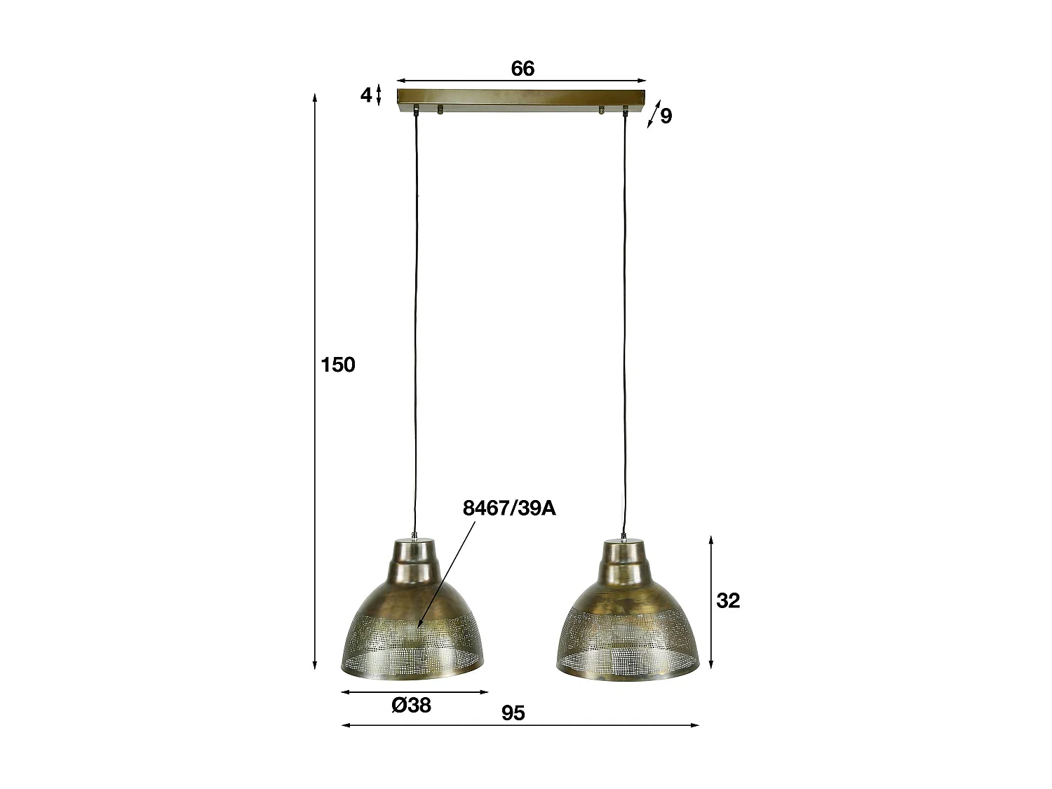 Suspension vintage avec tressage métallique RALF