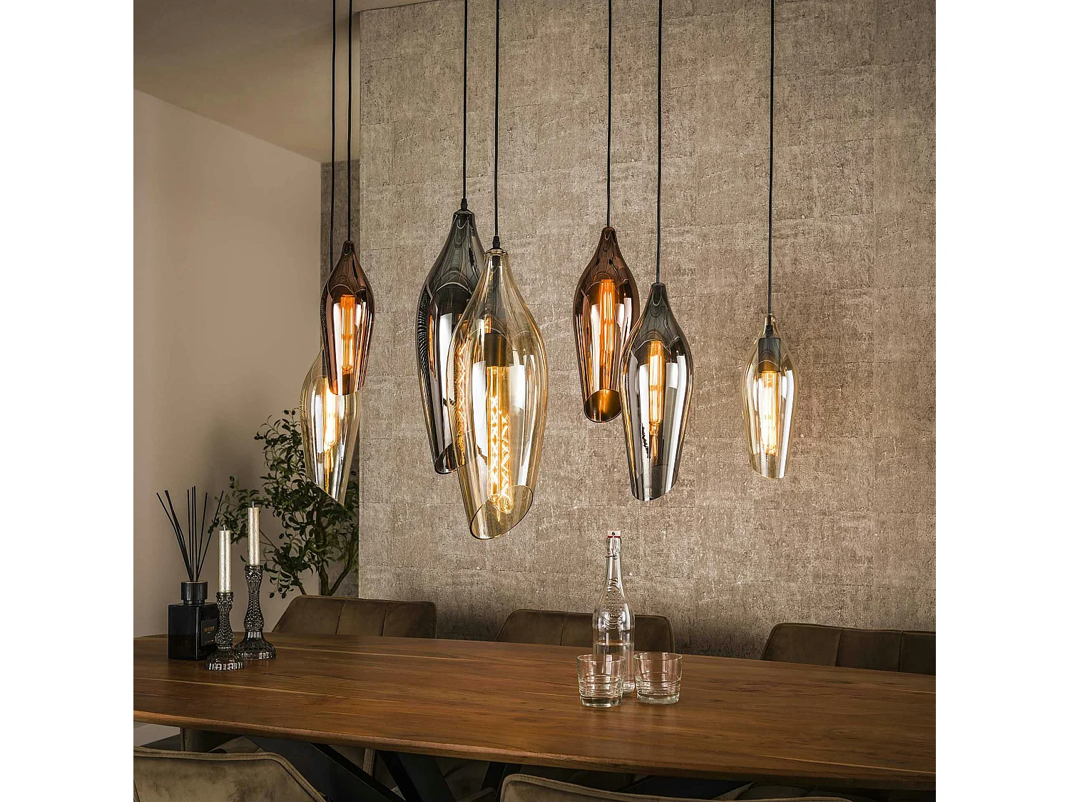 Suspension en verres assortis 7 abat-jour NIAGARA