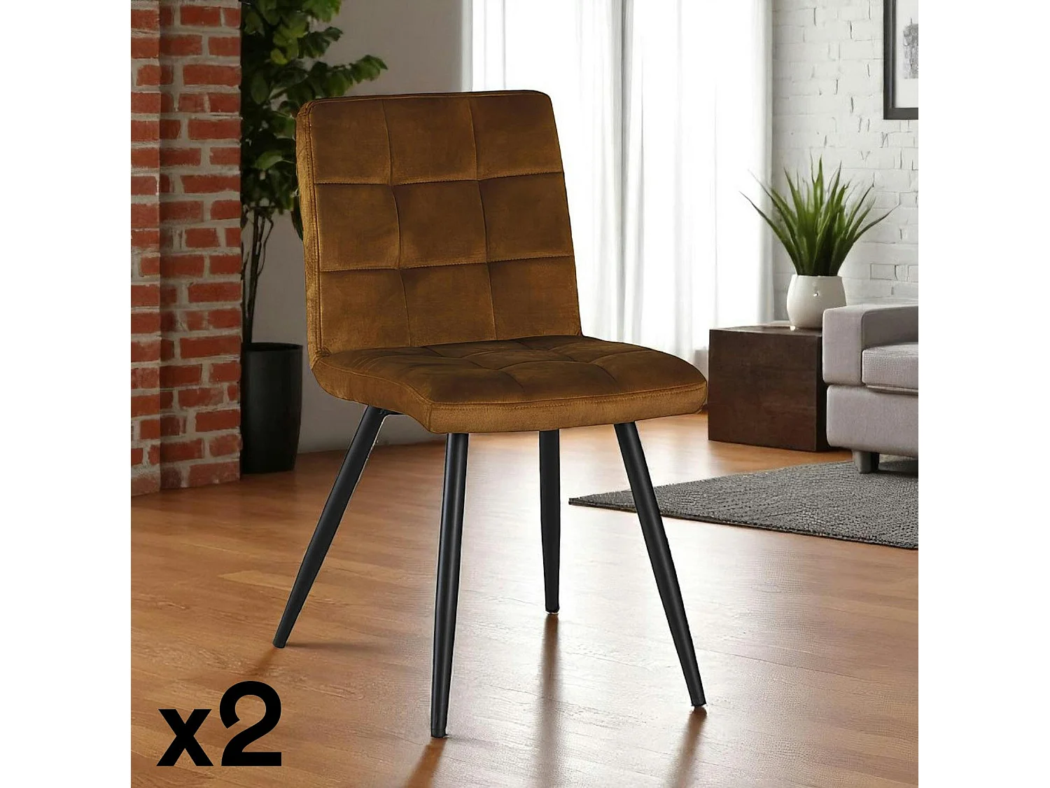 Chaise en velours capitonné moutarde MALMOE (lot de 2)