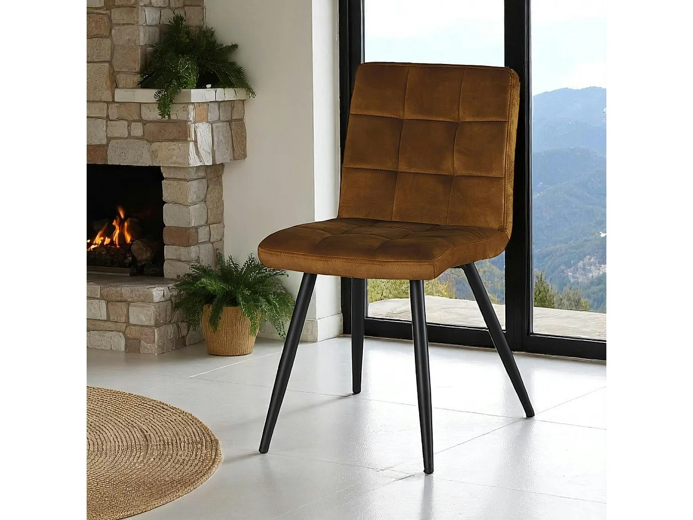 Chaise en velours capitonné moutarde MALMOE (lot de 2)