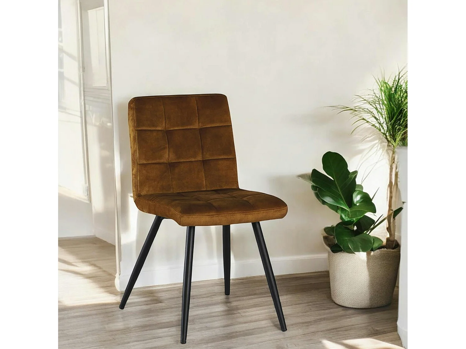 Chaise en velours capitonné moutarde MALMOE (lot de 2)