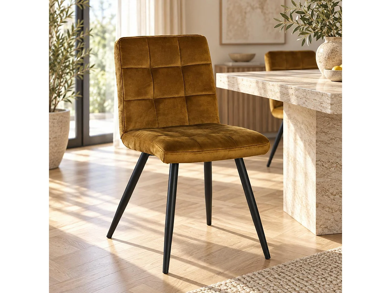 Chaise en velours capitonné moutarde MALMOE (lot de 2)