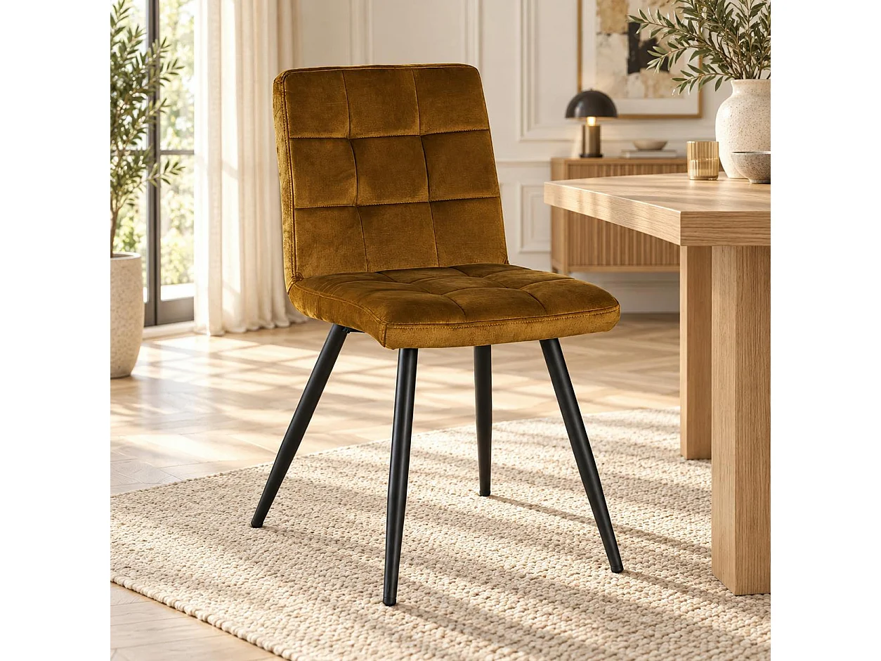 Chaise en velours capitonné moutarde MALMOE (lot de 2)
