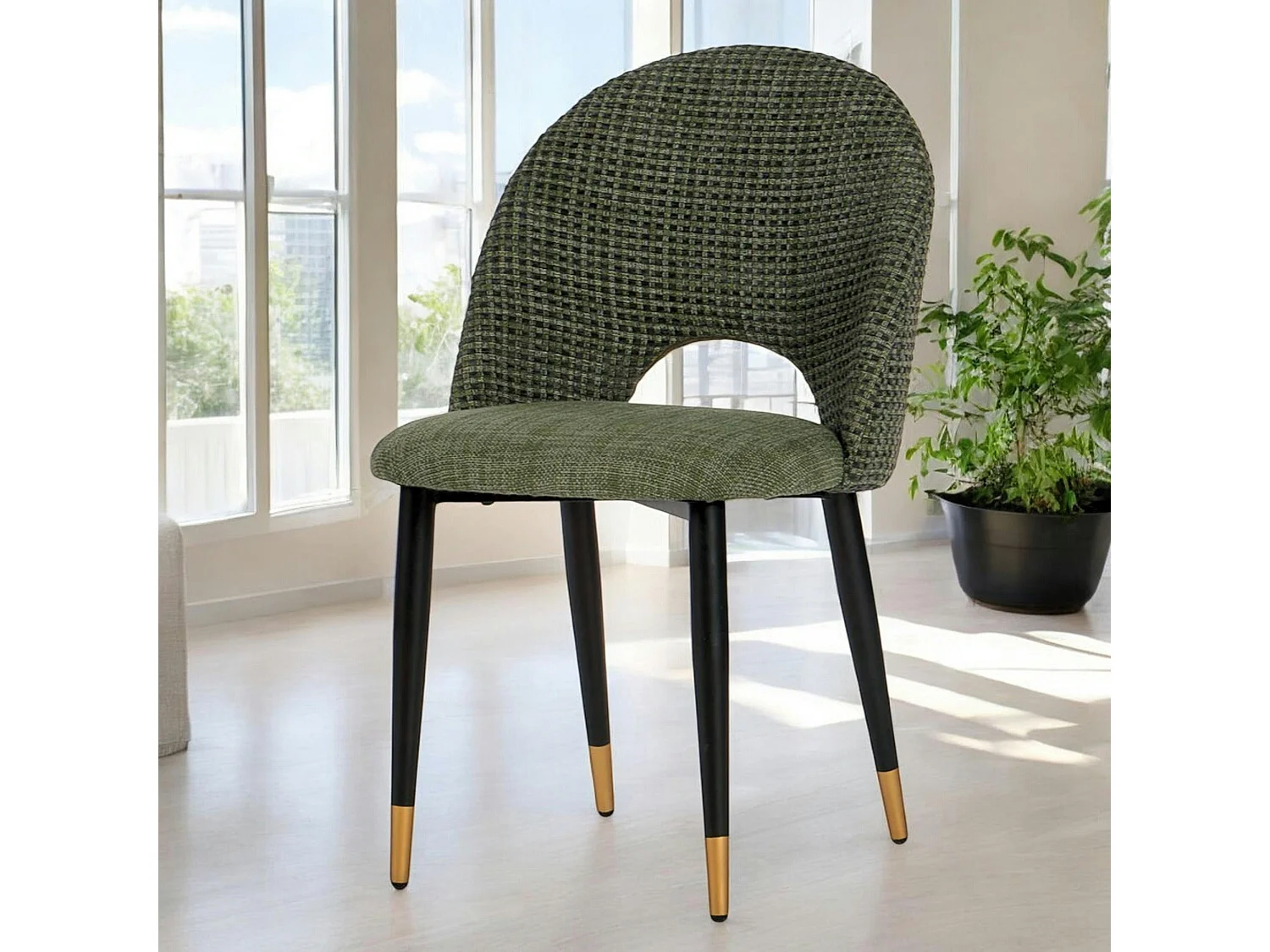 Chaise salle à manger tissu quadrillé kaki (lot de 2) MALMOE