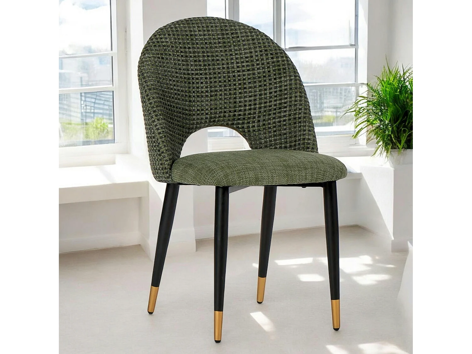 Chaise salle à manger tissu quadrillé kaki (lot de 2) MALMOE