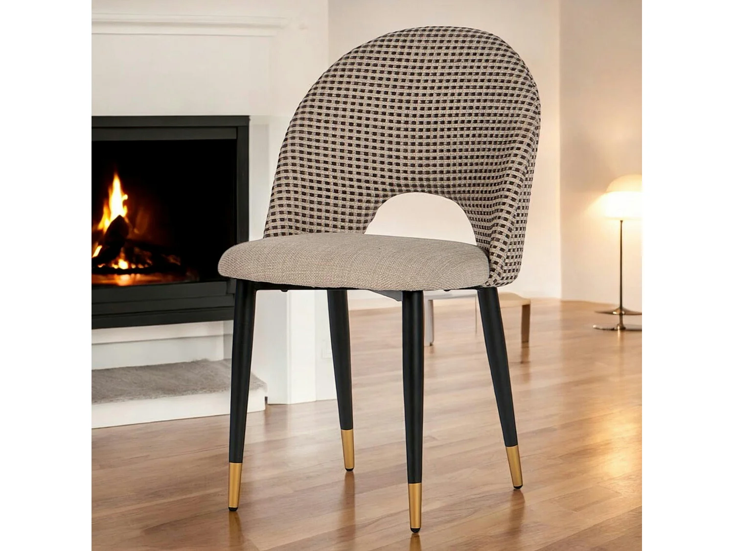 Chaise salle à manger tissu quadrillé taupe (lot de 2) MALMOE