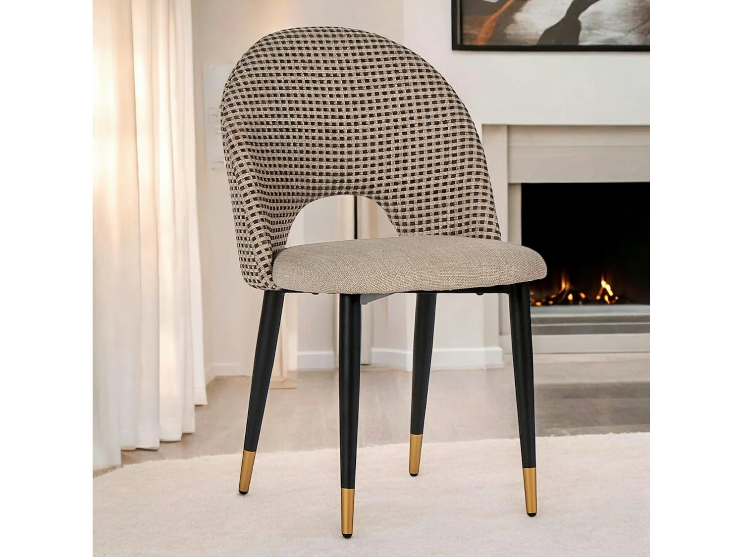 Chaise salle à manger tissu quadrillé taupe (lot de 2) MALMOE