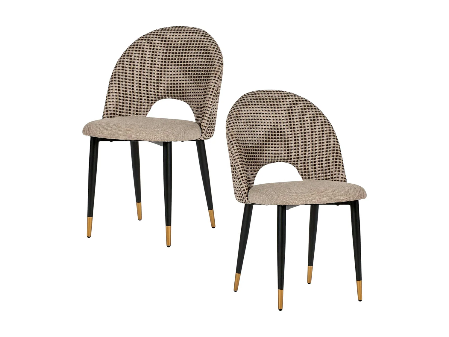 Chaise salle à manger tissu quadrillé taupe (lot de 2) MALMOE