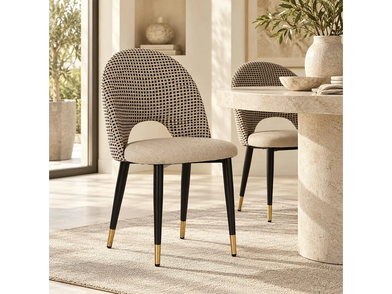 Chaise salle à manger tissu quadrillé taupe (lot de 2) MALMOE