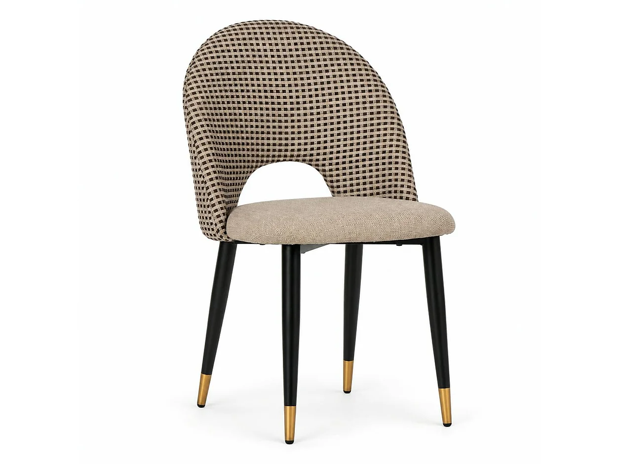 Chaise salle à manger tissu quadrillé taupe (lot de 2) MALMOE