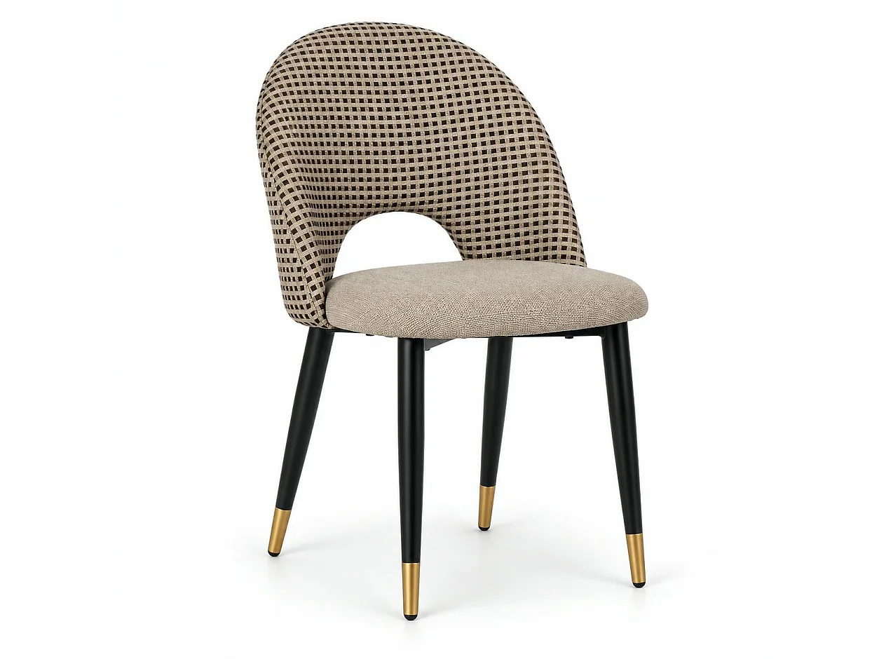 Chaise salle à manger tissu quadrillé taupe (lot de 2) MALMOE