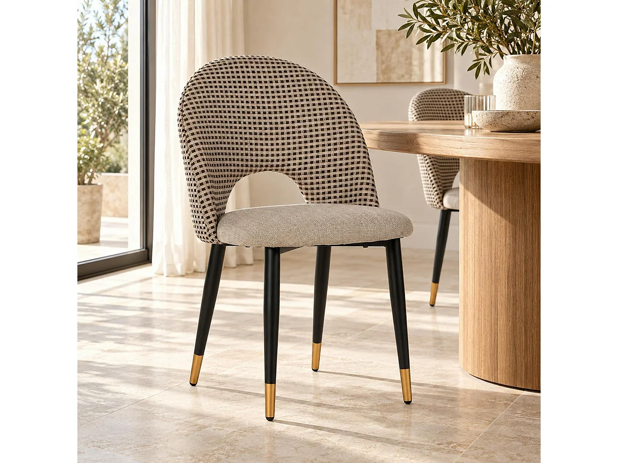Chaise salle à manger tissu quadrillé taupe (lot de 2) MALMOE
