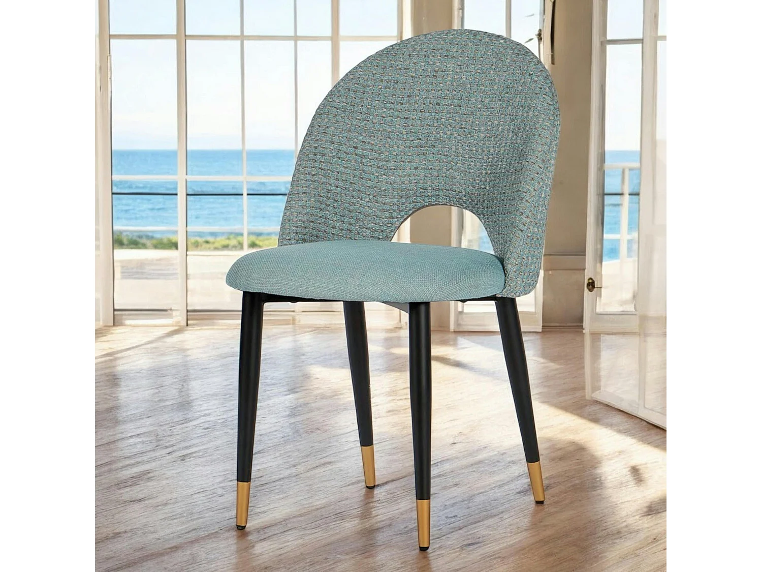 Chaise salle à manger tissu quadrillé bleu clair (lot de 2) MALMOE