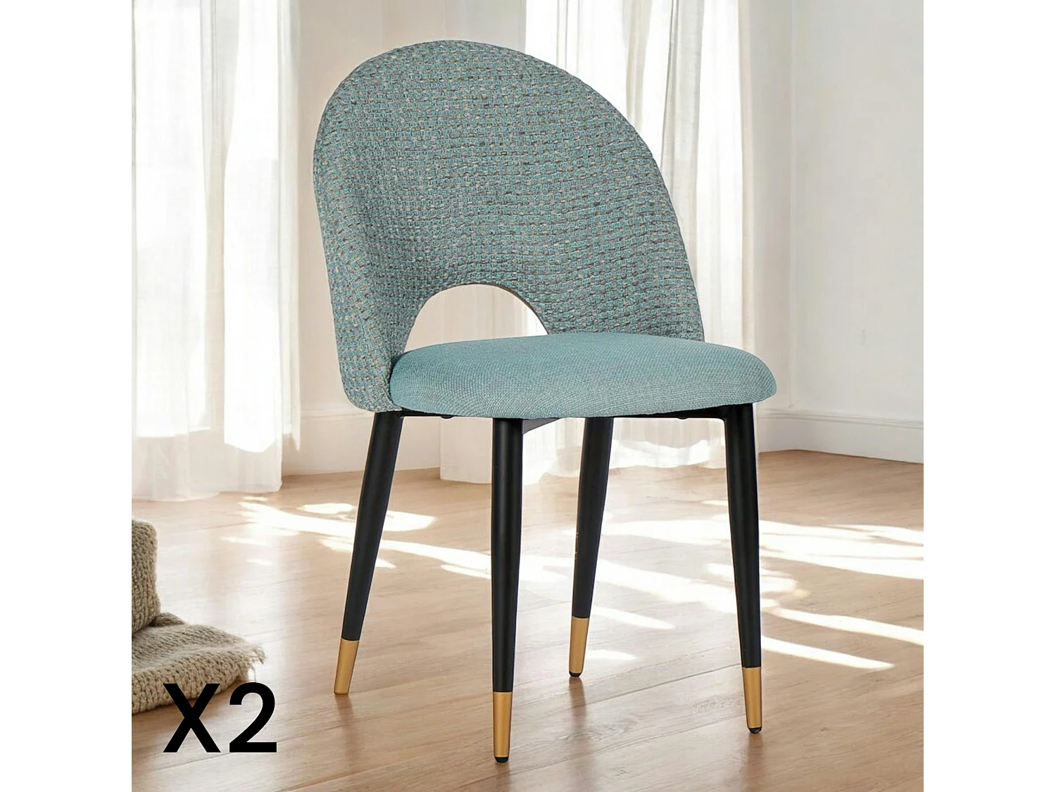 Chaise salle à manger tissu quadrillé bleu clair (lot de 2) MALMOE