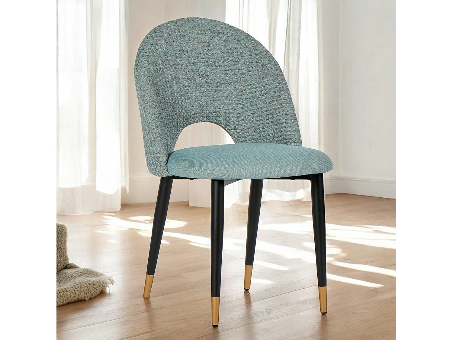 Chaise salle à manger tissu quadrillé bleu clair (lot de 2) MALMOE