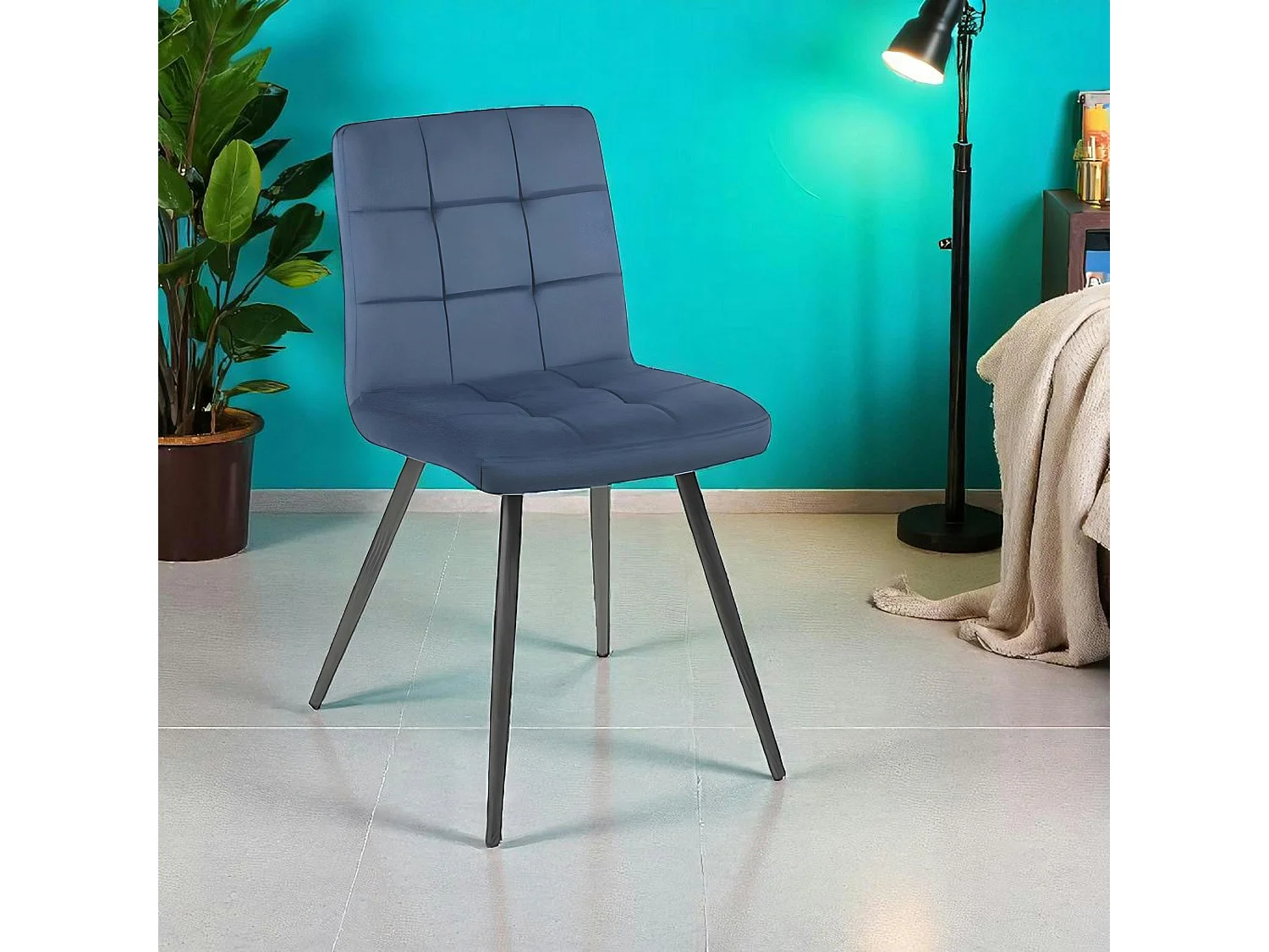 Chaise en velours capitonné bleu MALMOE (lot de 2)