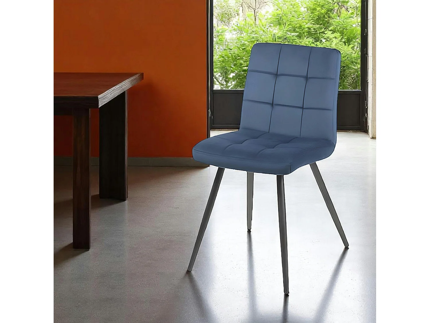 Chaise en velours capitonné bleu MALMOE (lot de 2)