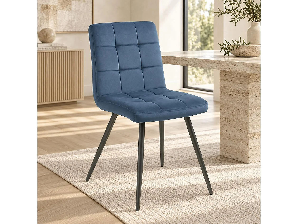 Chaise en velours capitonné bleu MALMOE (lot de 2)