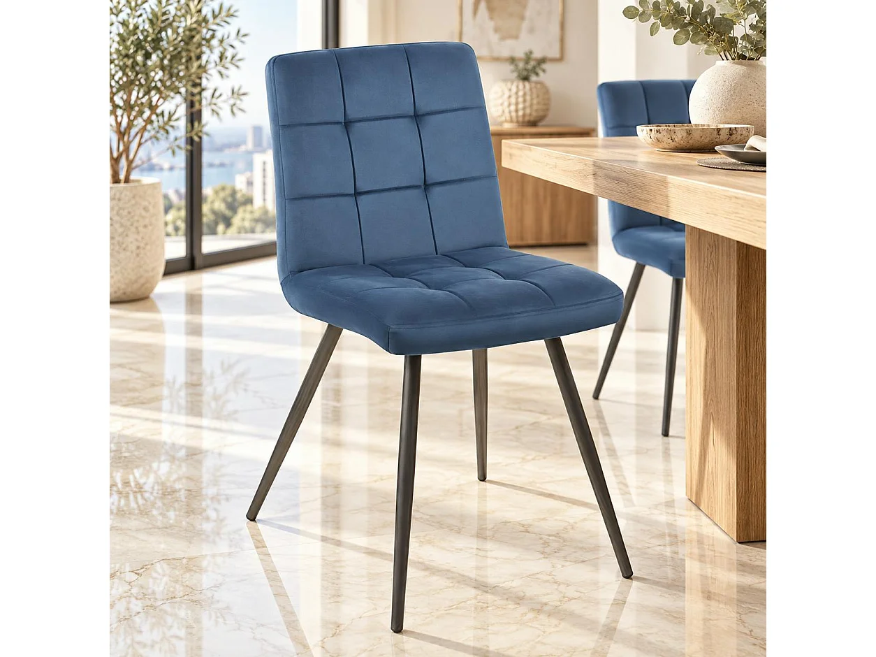 Chaise en velours capitonné bleu MALMOE (lot de 2)