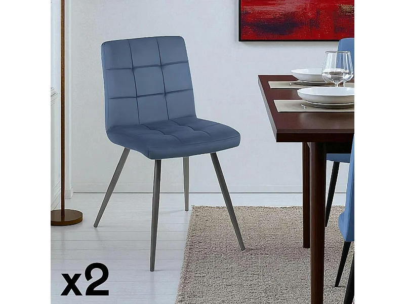 Chaise en velours capitonné bleu MALMOE (lot de 2)
