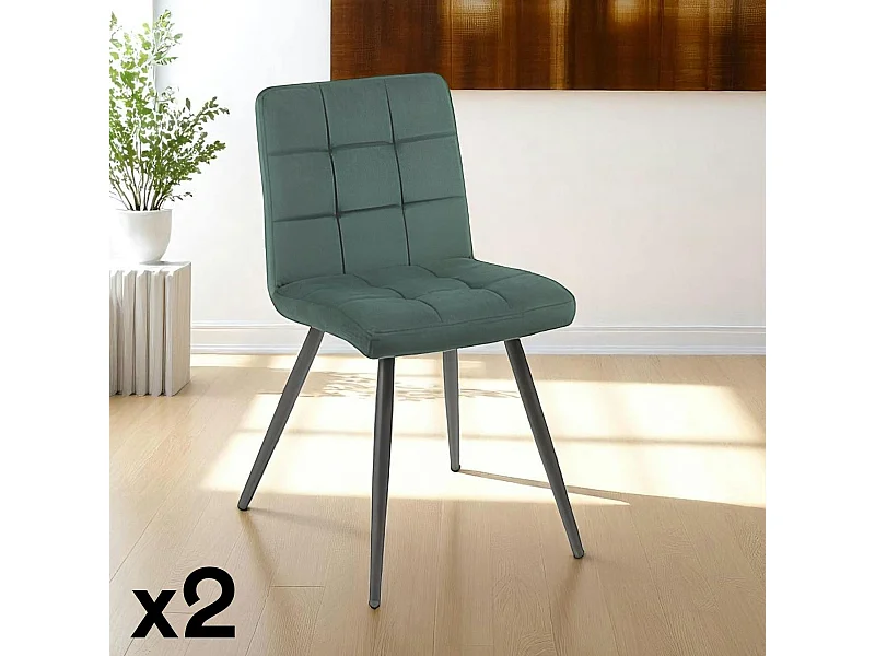Chaise en velours capitonné vert MALMOE (lot de 2)