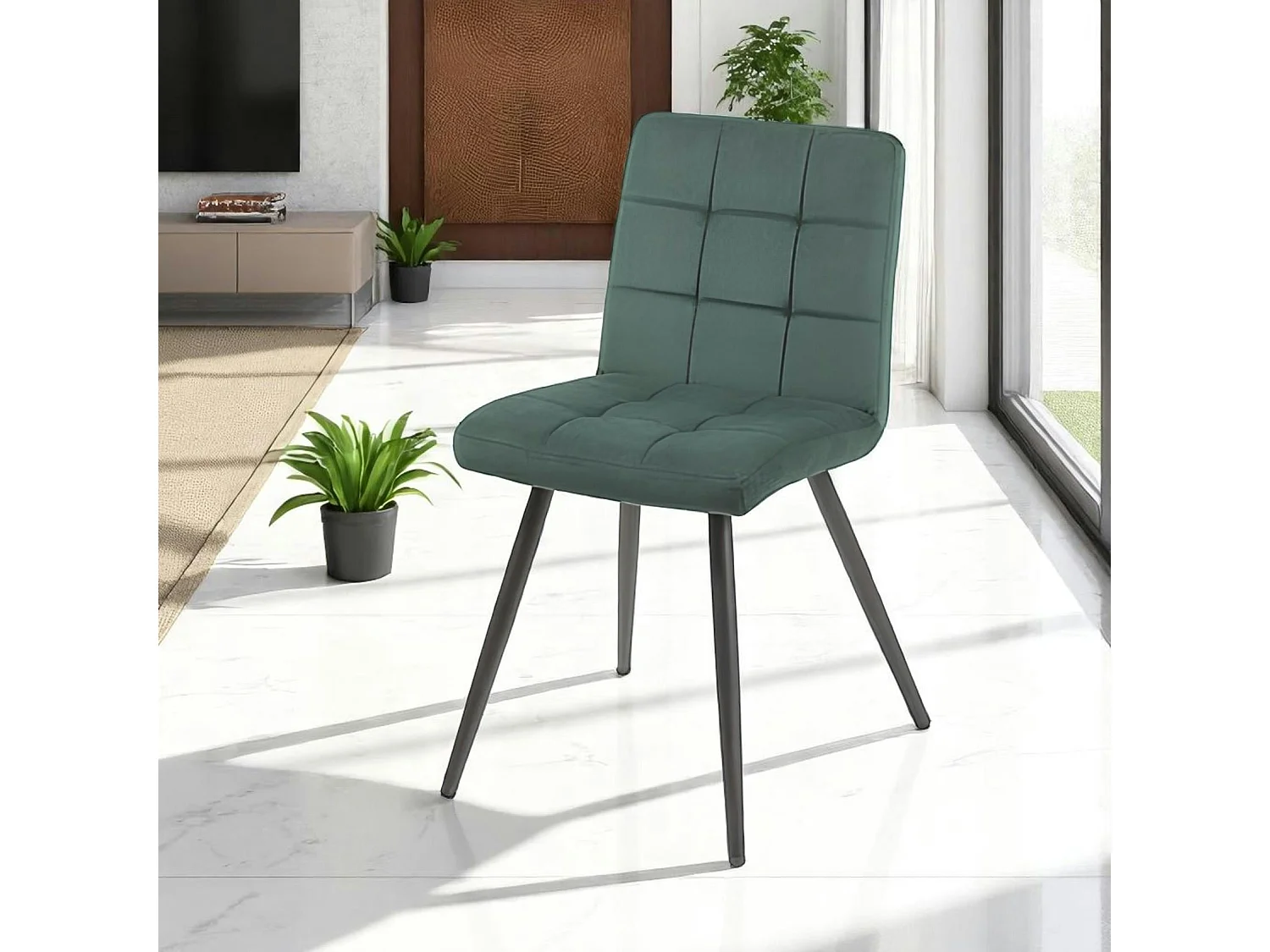 Chaise en velours capitonné vert MALMOE (lot de 2)