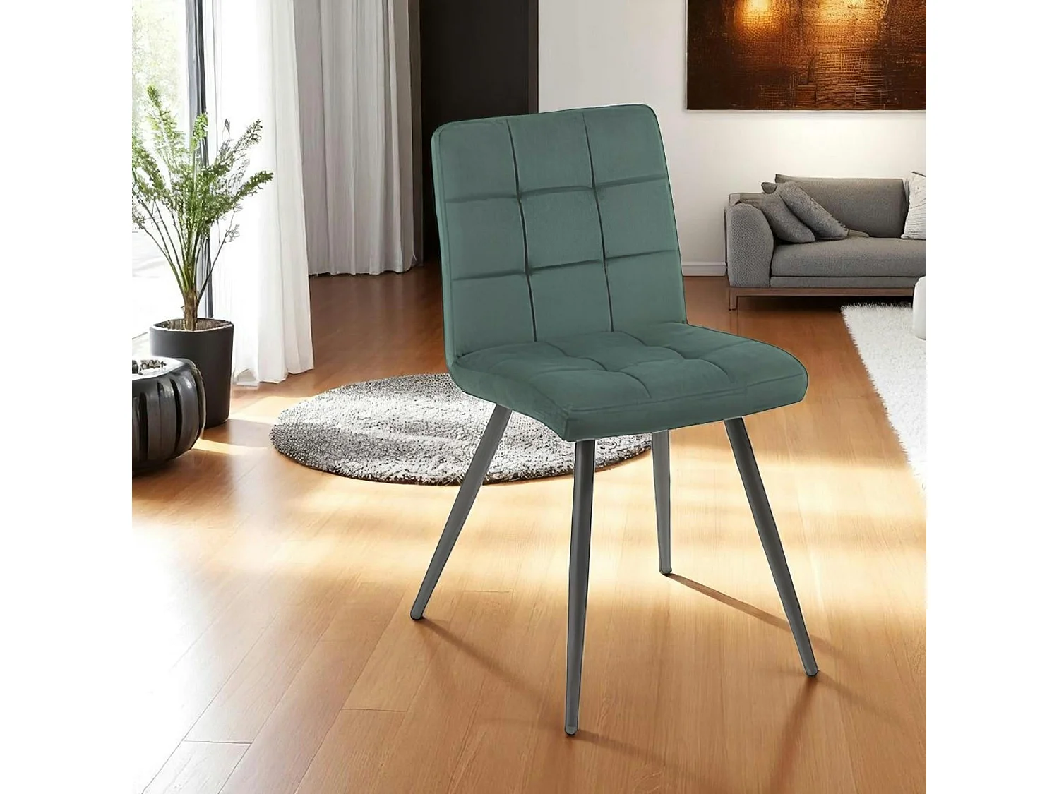 Chaise en velours capitonné vert MALMOE (lot de 2)