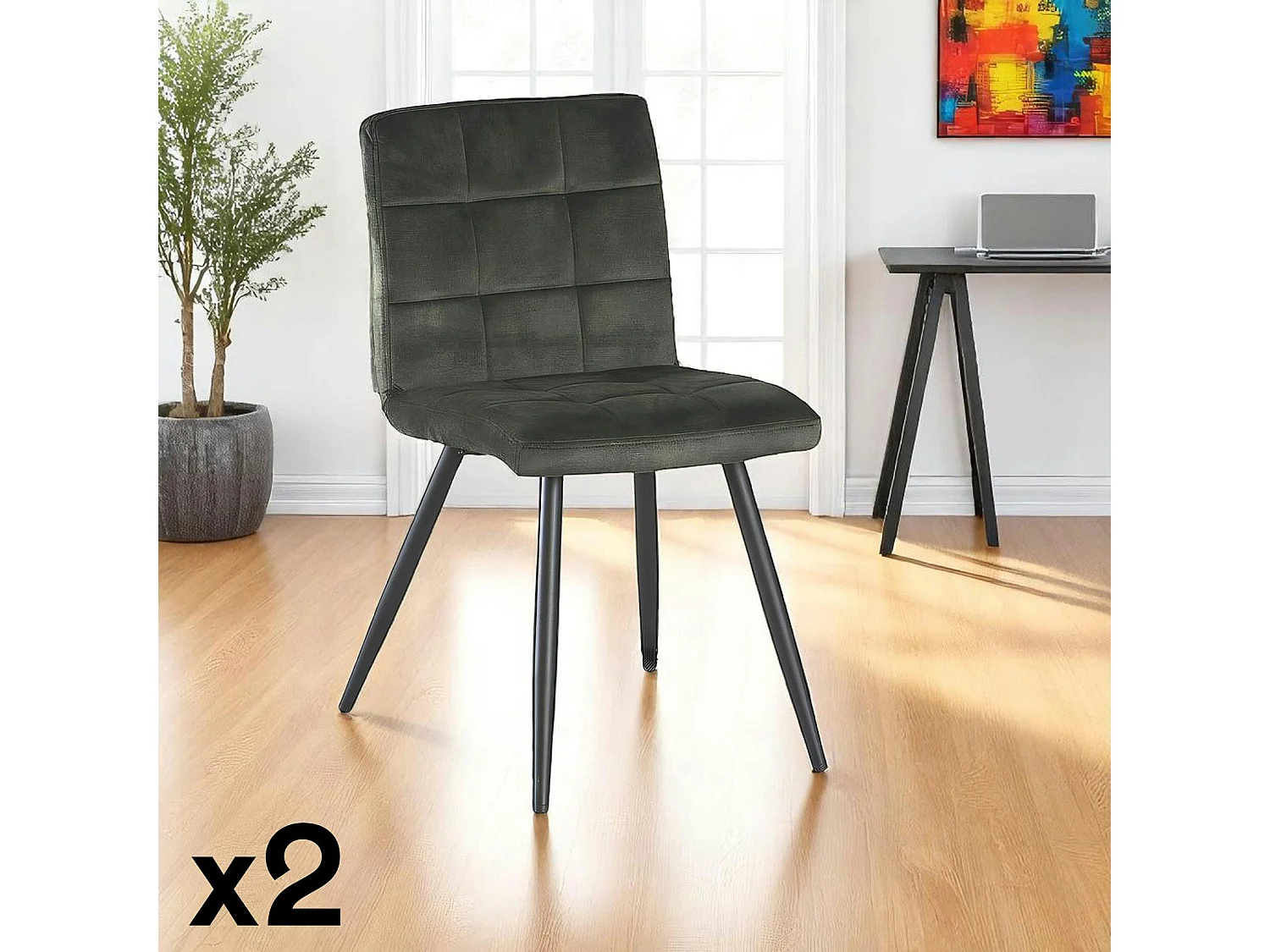 Chaise en velours capitonné kaki MALMOE (lot de 2)