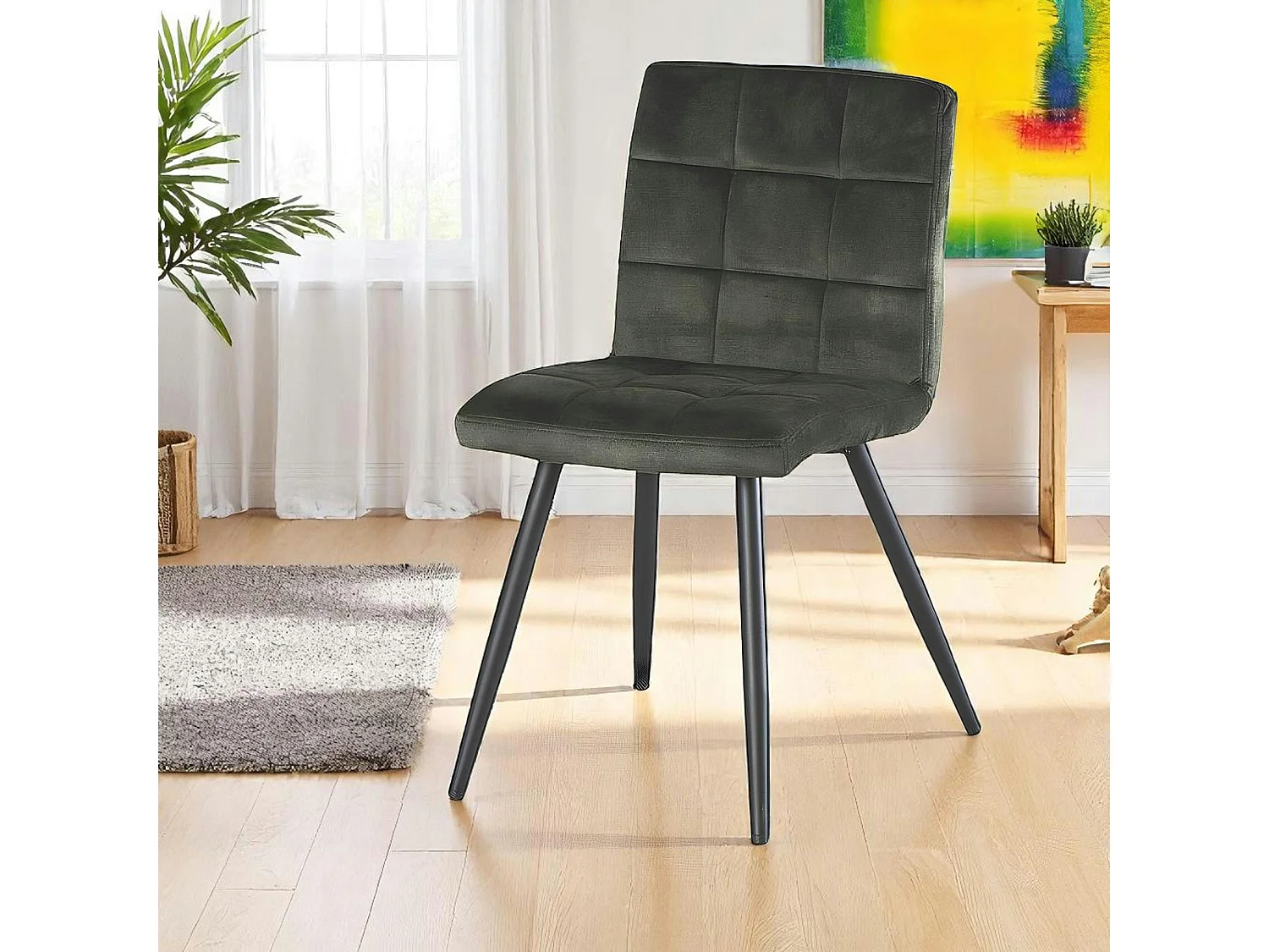 Chaise en velours capitonné kaki MALMOE (lot de 2)