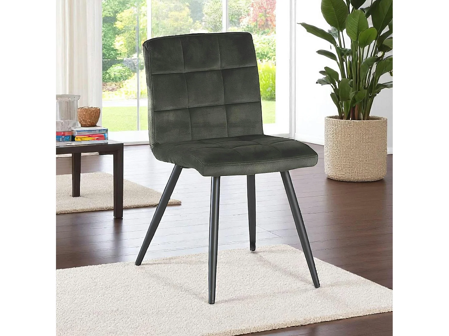 Chaise en velours capitonné kaki MALMOE (lot de 2)