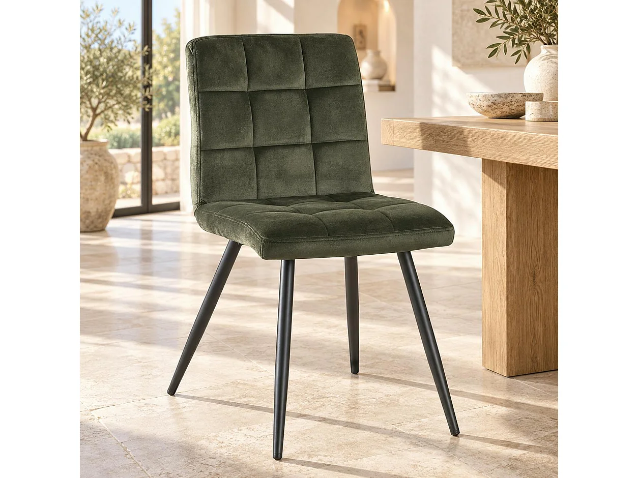 Chaise en velours capitonné kaki MALMOE (lot de 2)