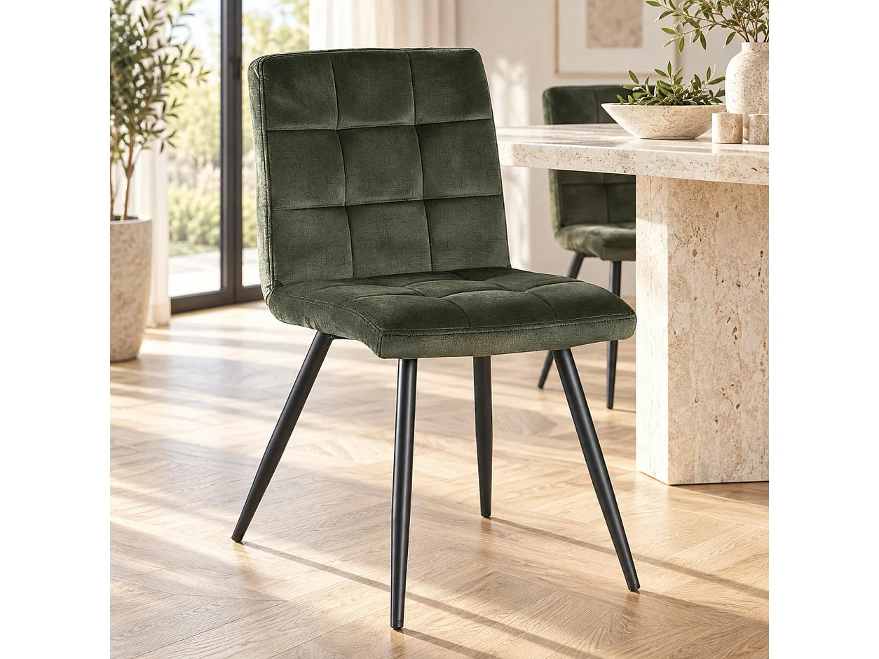 Chaise en velours capitonné kaki MALMOE (lot de 2)