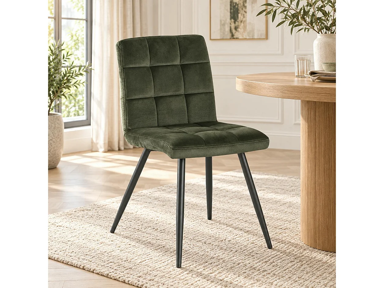 Chaise en velours capitonné kaki MALMOE (lot de 2)